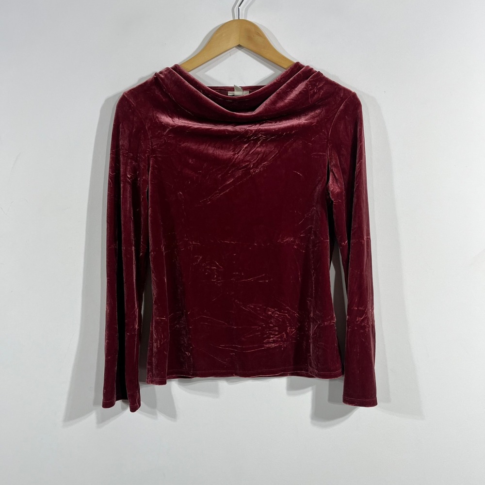 J. Jill Whimsigoth 90s Burgundy Velvet Cowl Neck Top Womens XS Fairy Grunge Chic